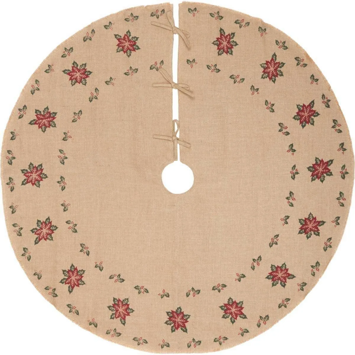 Jute Burlap Poinsettia Christmas Tree Skirt 55 VHC Brands