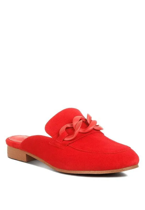 Krizia Chunky Chain Suede Slip On Loafers