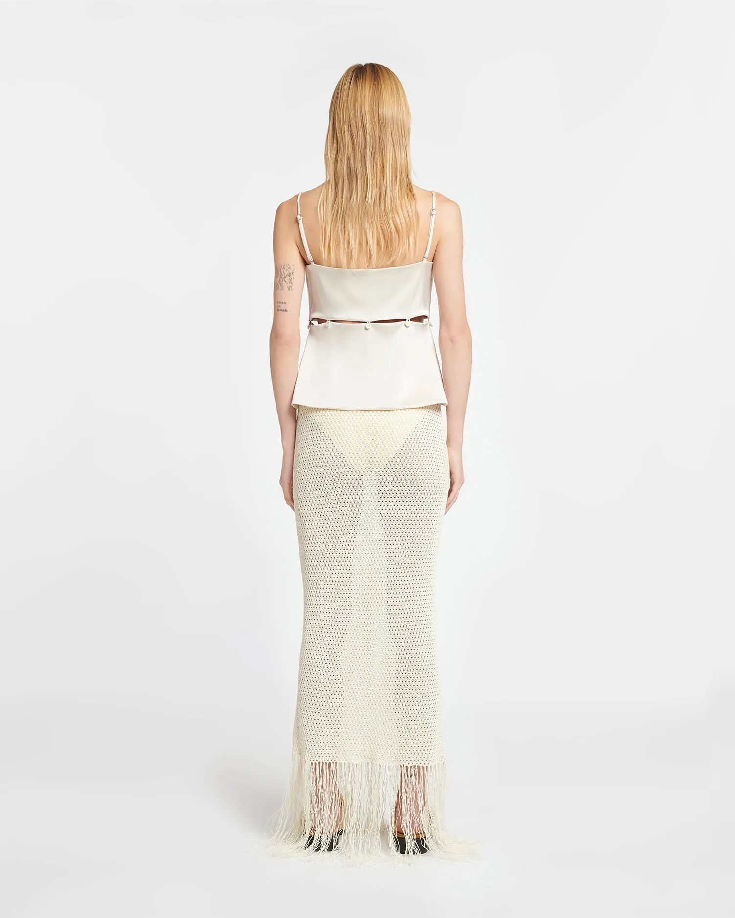 Lindy - Fringed Crochet Skirt - Creme