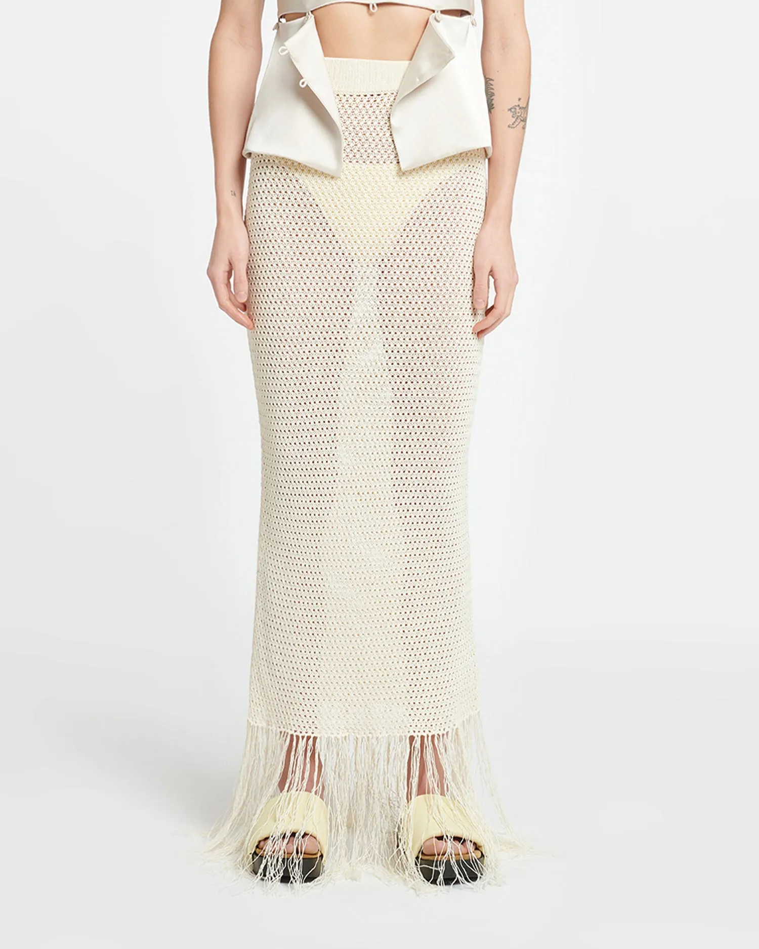 Lindy - Fringed Crochet Skirt - Creme