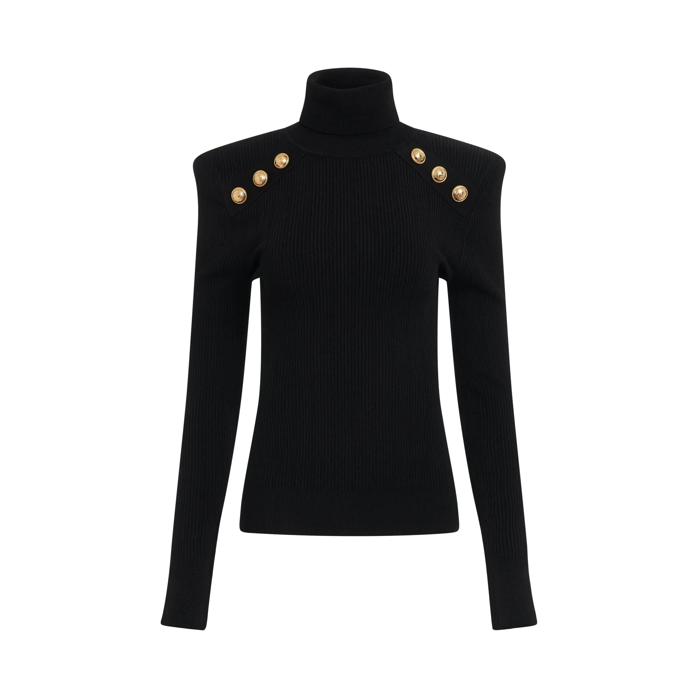 Logo Button Trimmed Turtleneck Sweater in Black