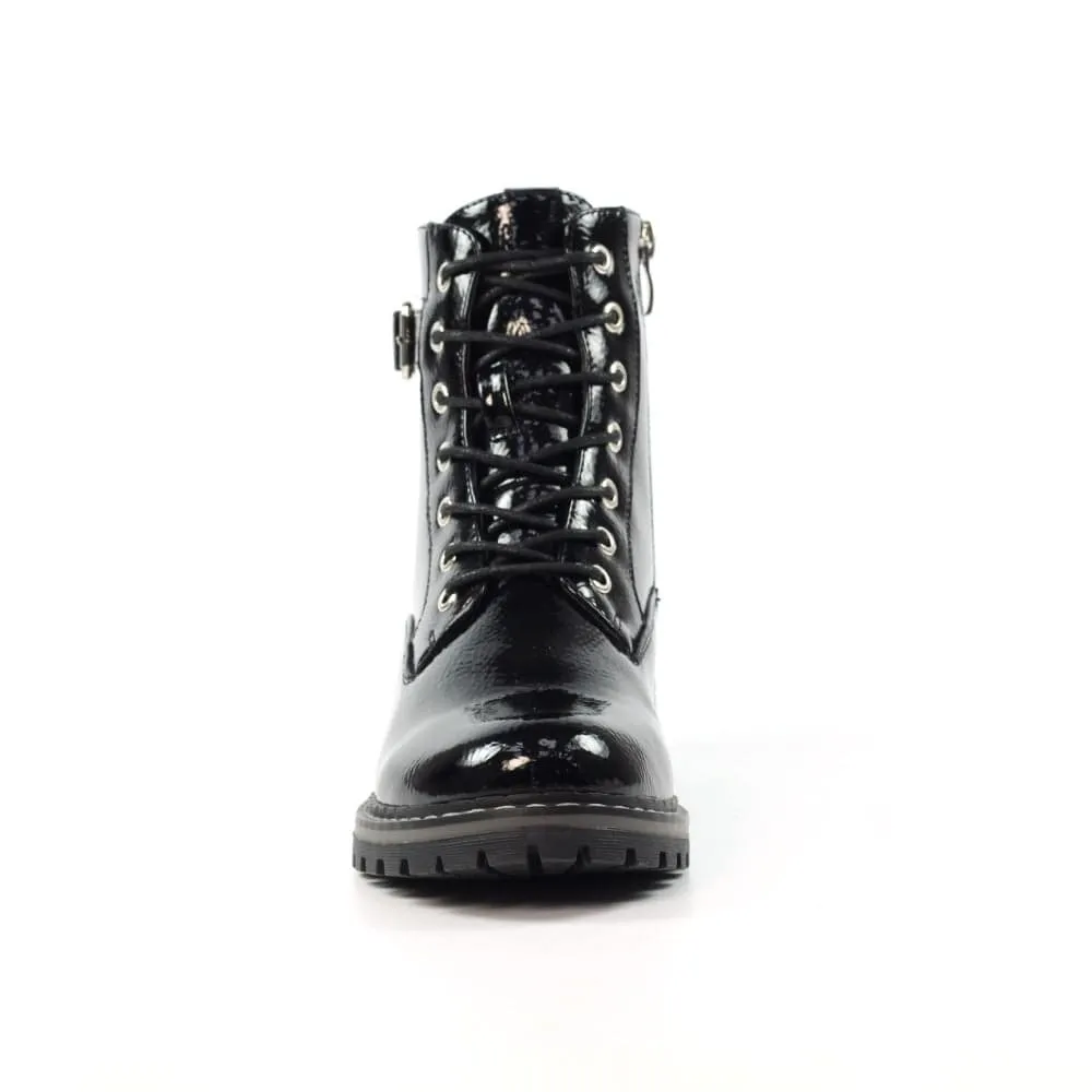 Lunar GLW030 Parlour Ladies Black Patent Zip & Lace Ankle Boots