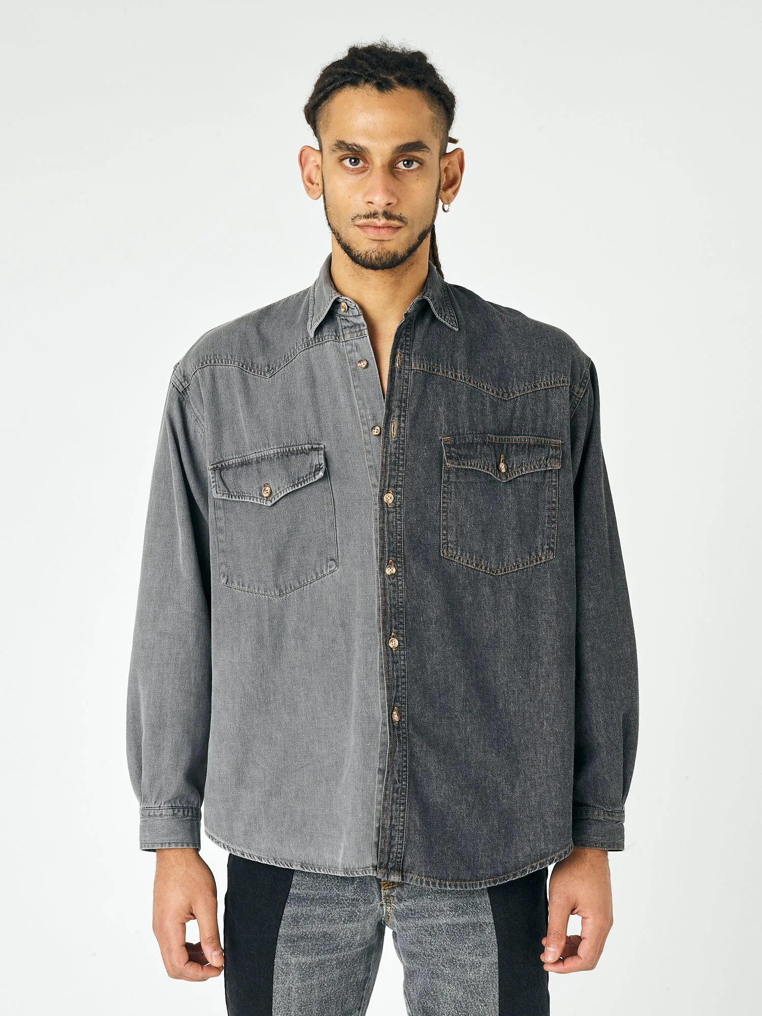 Men's Classic Denim Shirt Black Grey