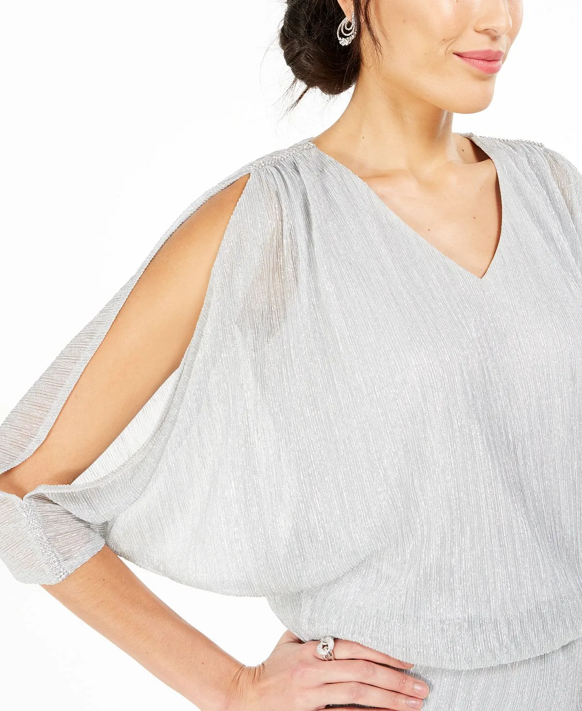 Metallic blouse with split sleeves MSK, silver