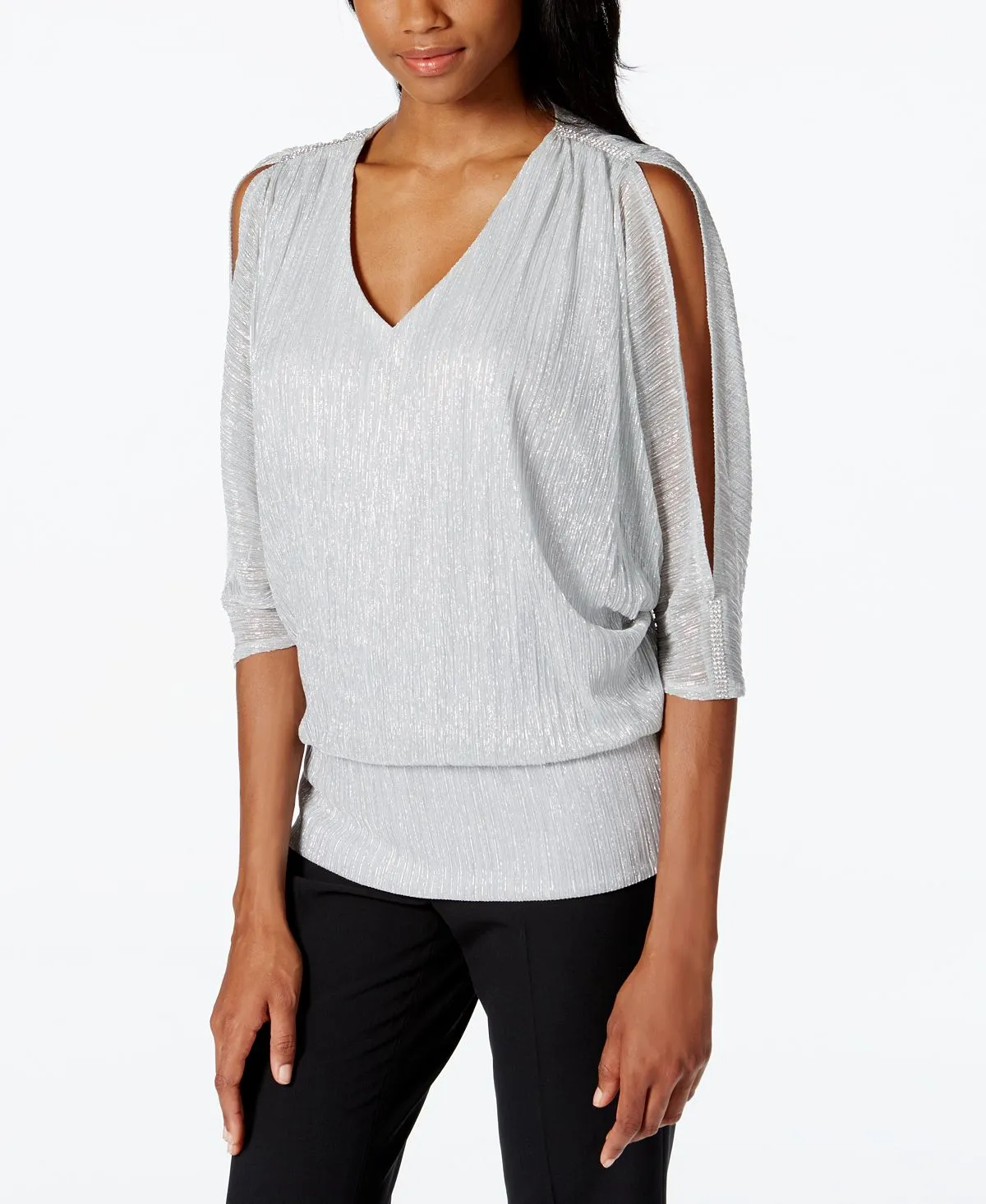 Metallic blouse with split sleeves MSK, silver