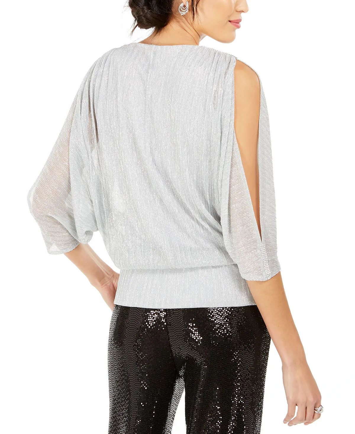 Metallic blouse with split sleeves MSK, silver