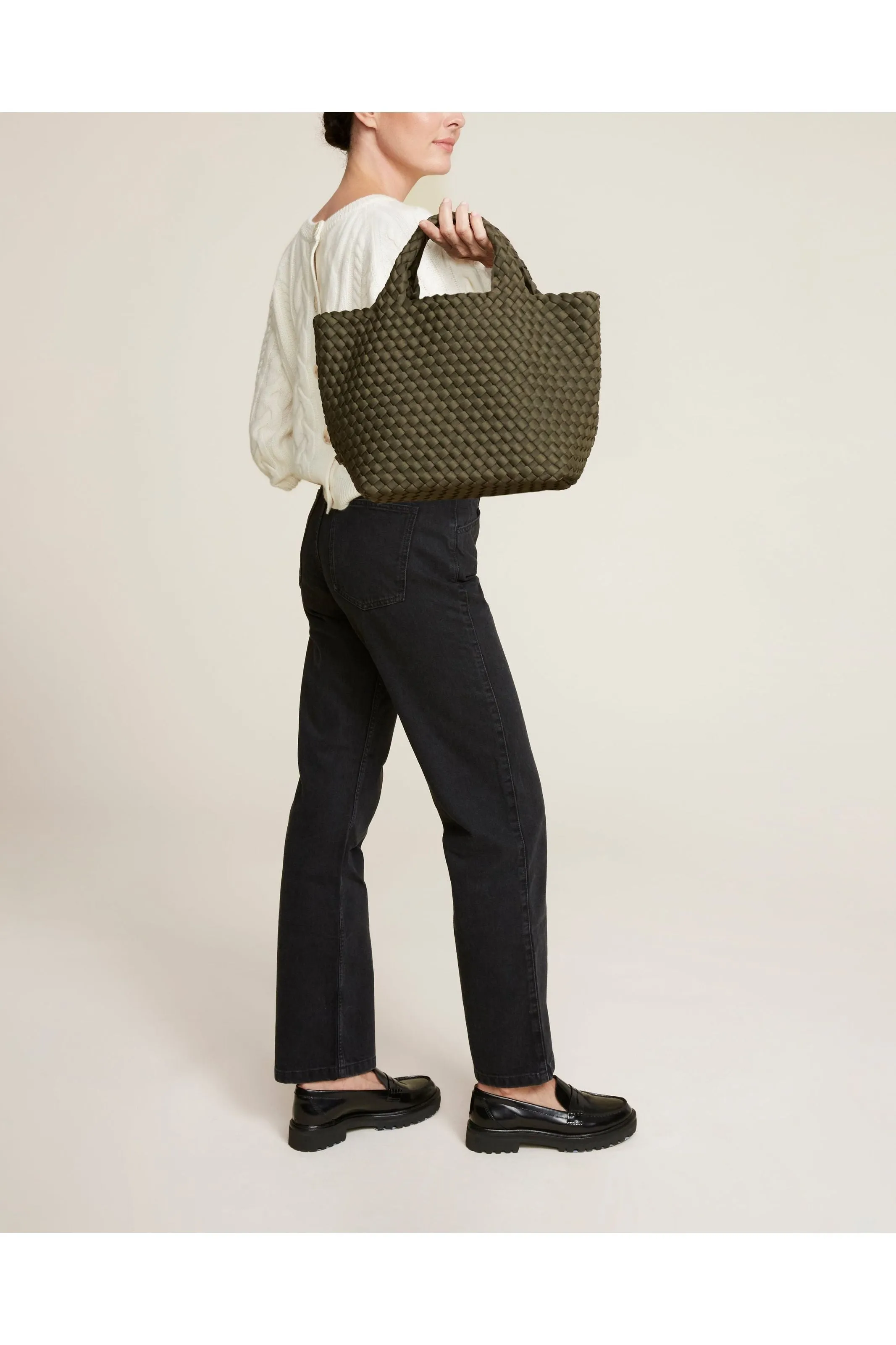 NAGHEDI St. Barth's Medium Solid Woven Tote SN0107 | Olive