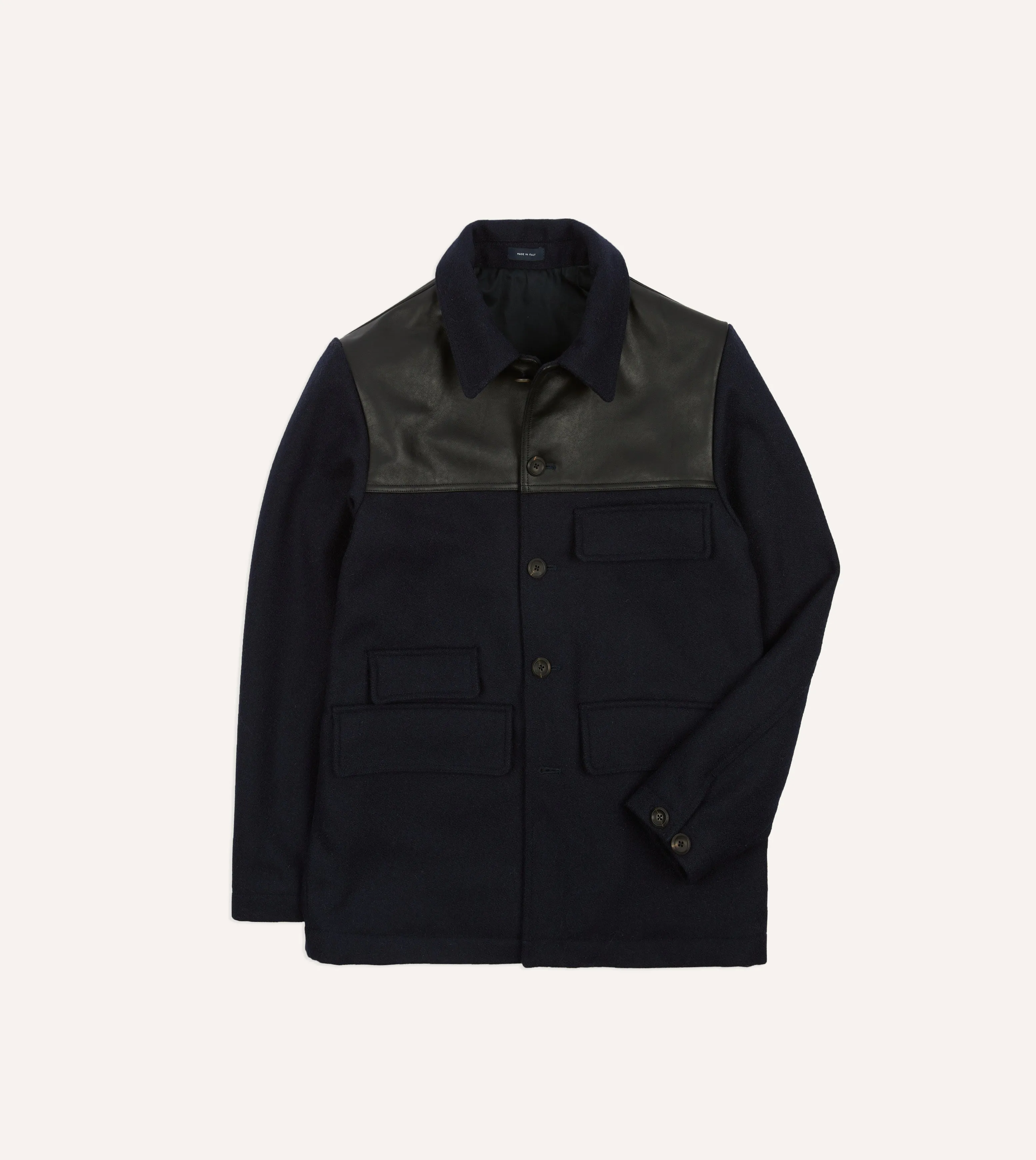 Navy Wool and Leather Donkey Jacket