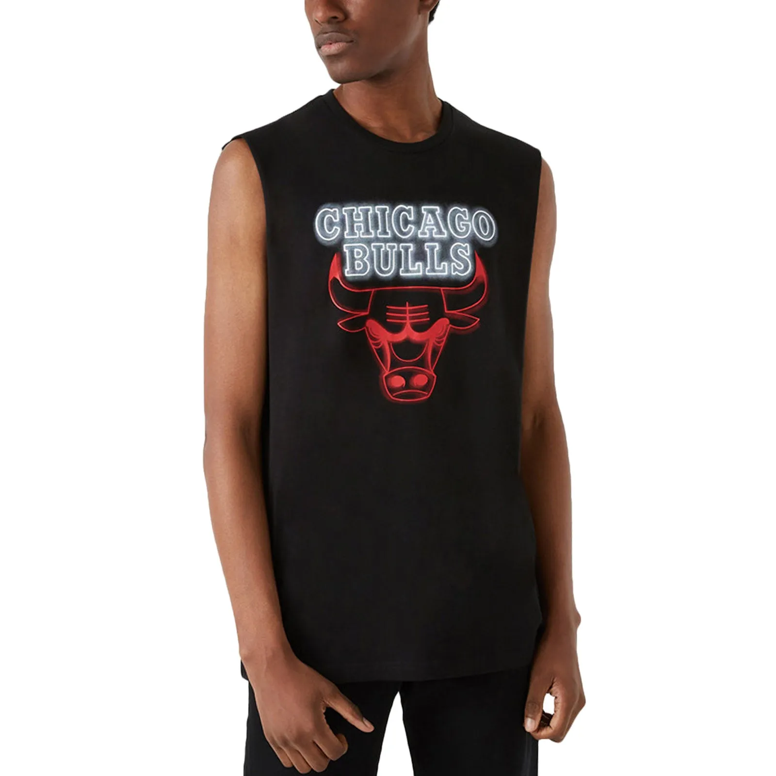 New Era Mens Chicago Bulls Neon Team Logo Crew Neck Vest Tank - Black