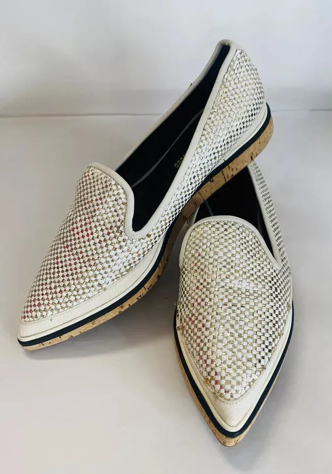 Nicholas Kirkwood Gold Plaid Embroidered Pointed Toe Women’s Loafers Size UK 2.5