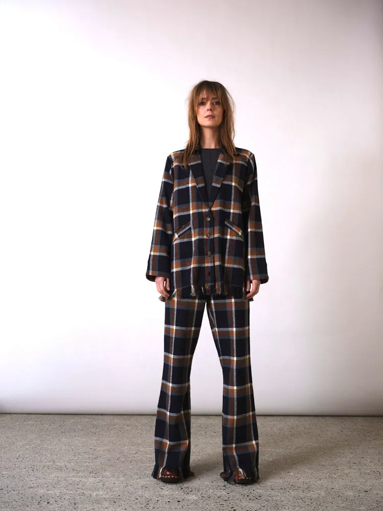 Pantalon en tartan noir Fringed