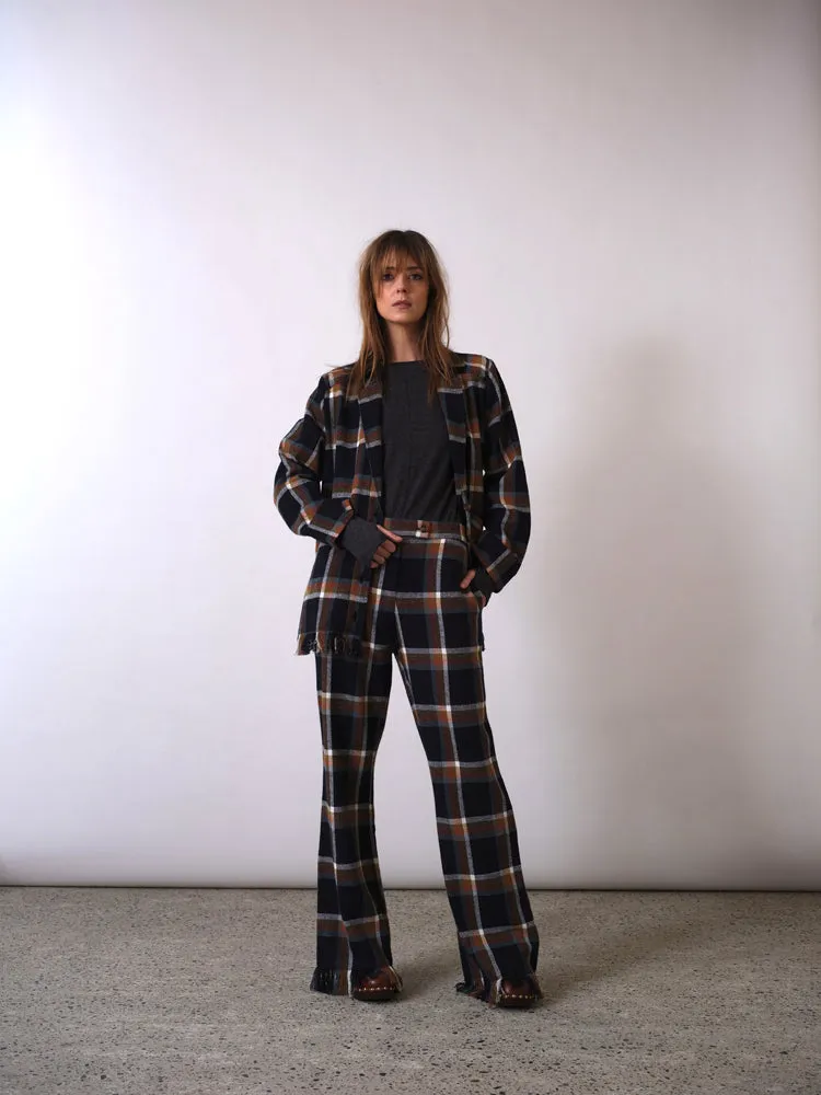 Pantalon en tartan noir Fringed