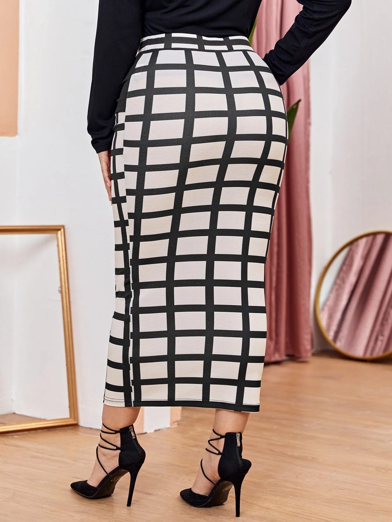 Plaid Belted Long Plus Size Skirt