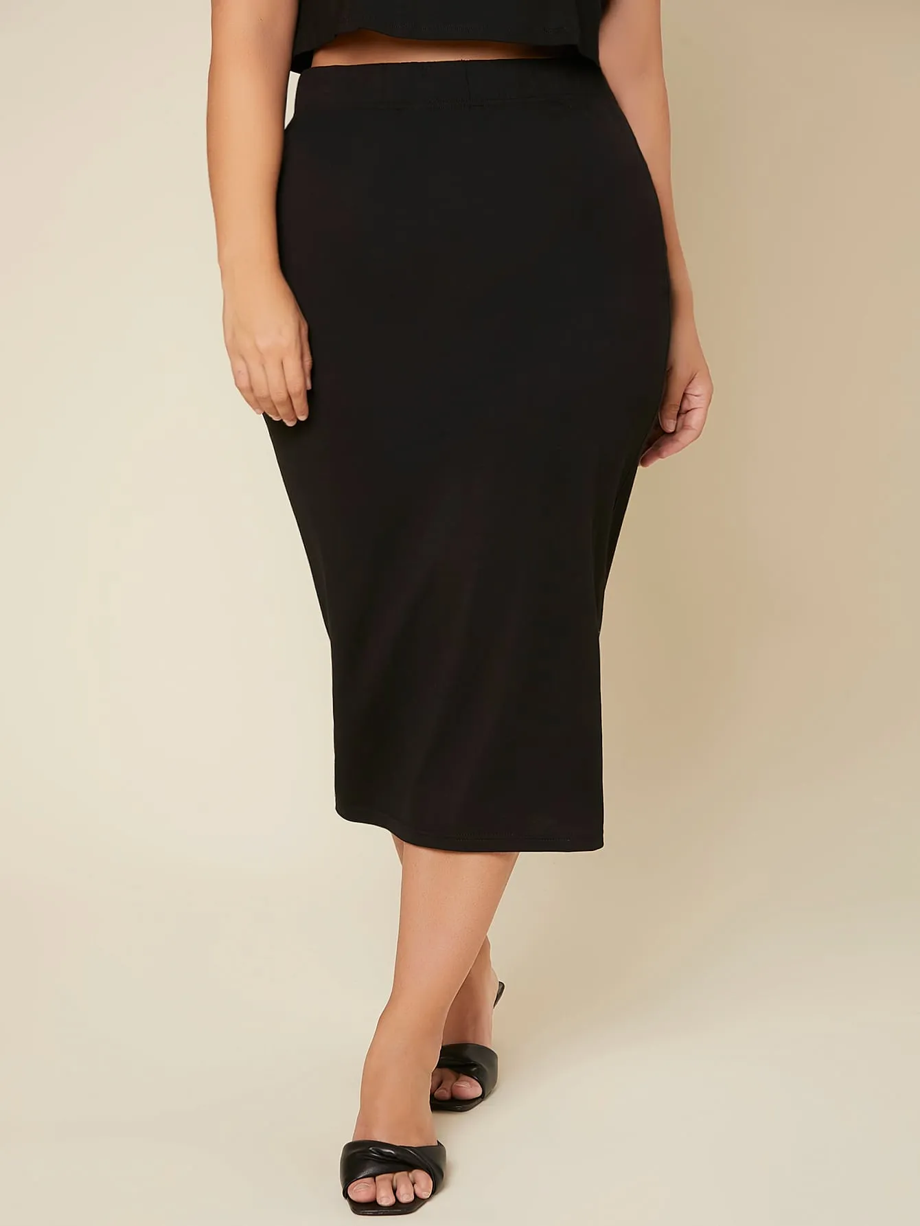 Plain Midi Plus Size Skirt