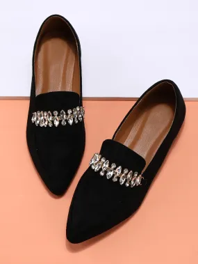 Point Toe Rhinestone Decor Loafers