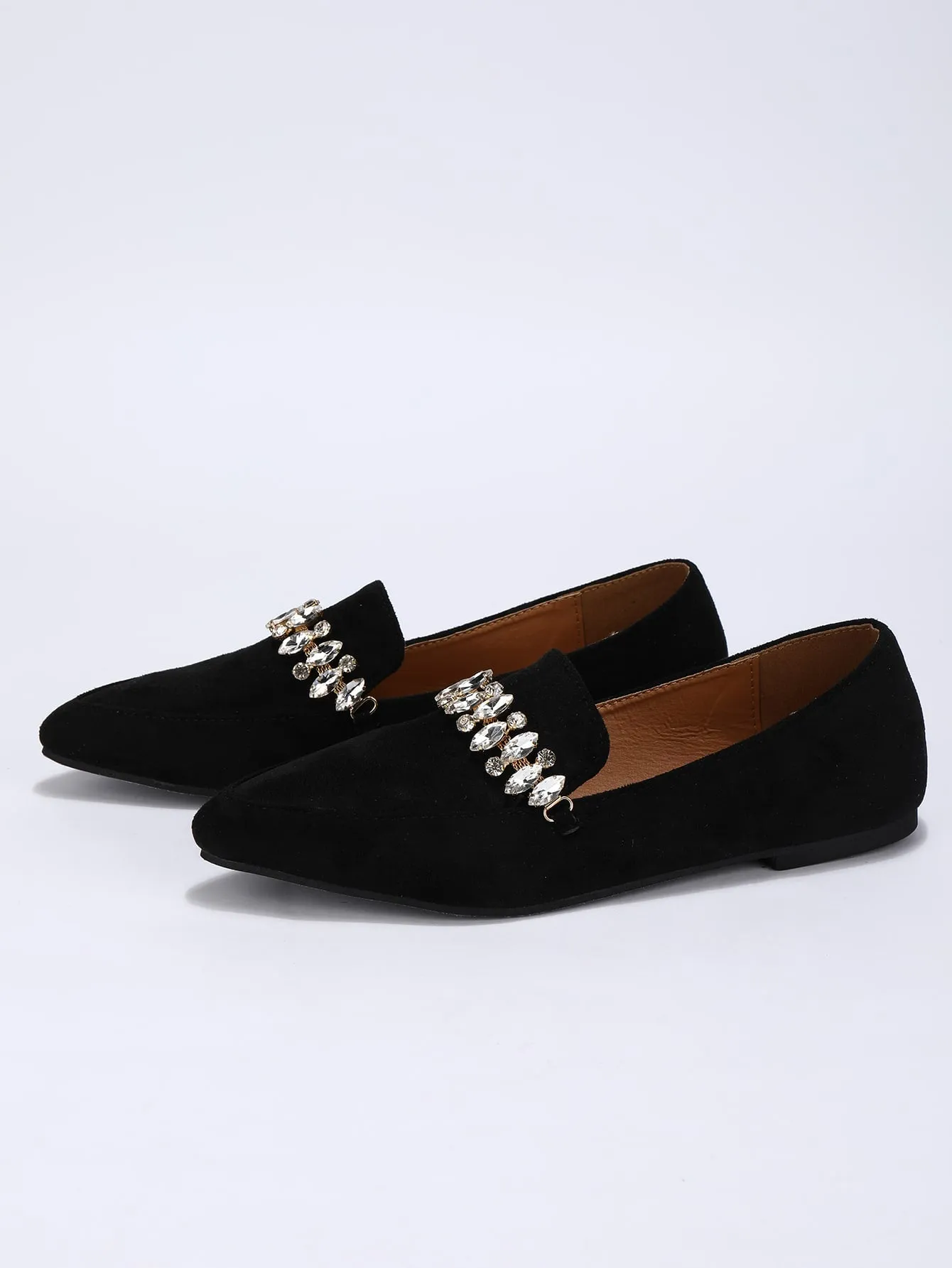 Point Toe Rhinestone Decor Loafers