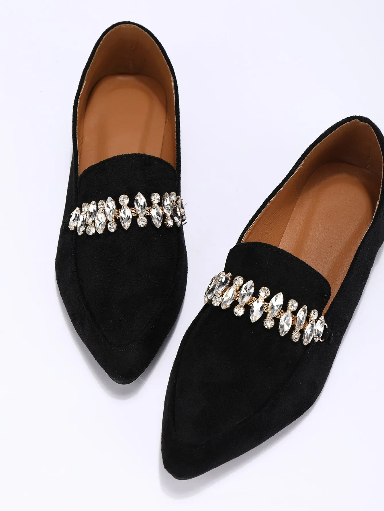 Point Toe Rhinestone Decor Loafers