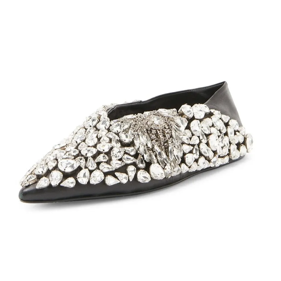 Pointed-Toe Leather Rhinestone Loafers