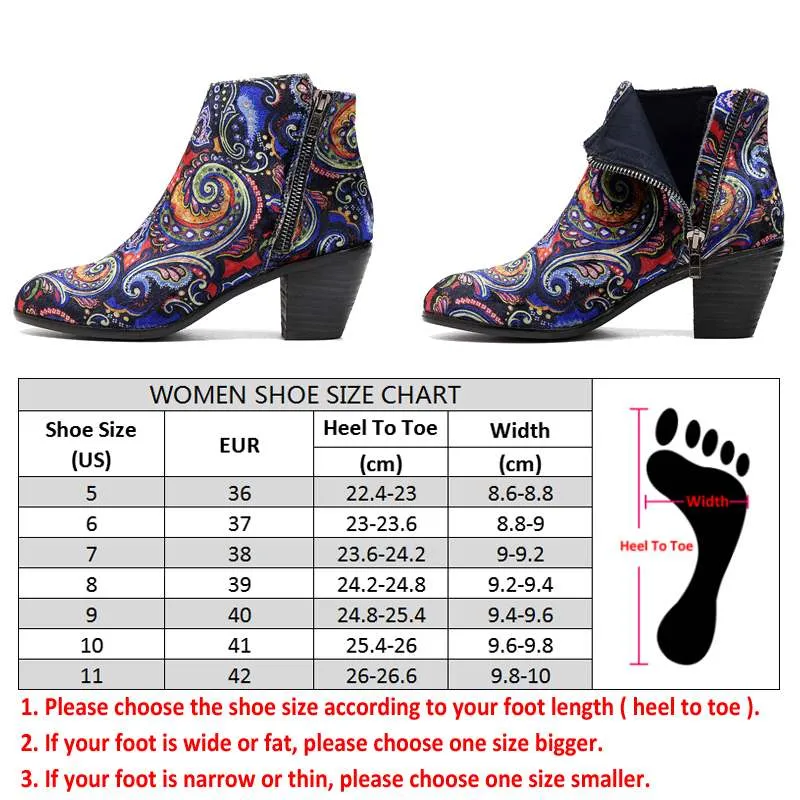 Printed Floral Design Women's Heels Winter Western Ankle Boots