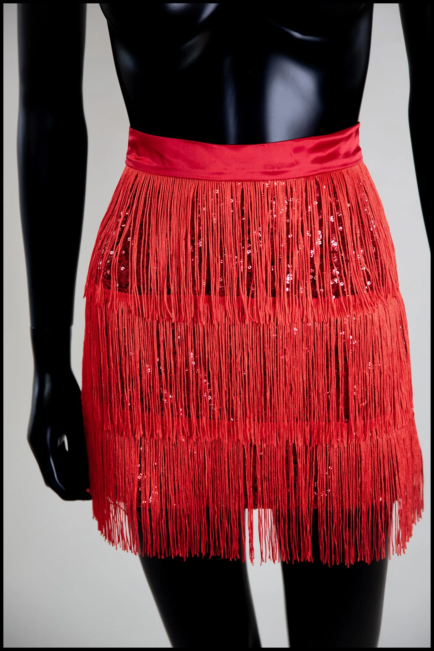 Red Fringed Sequin Mini Skirt