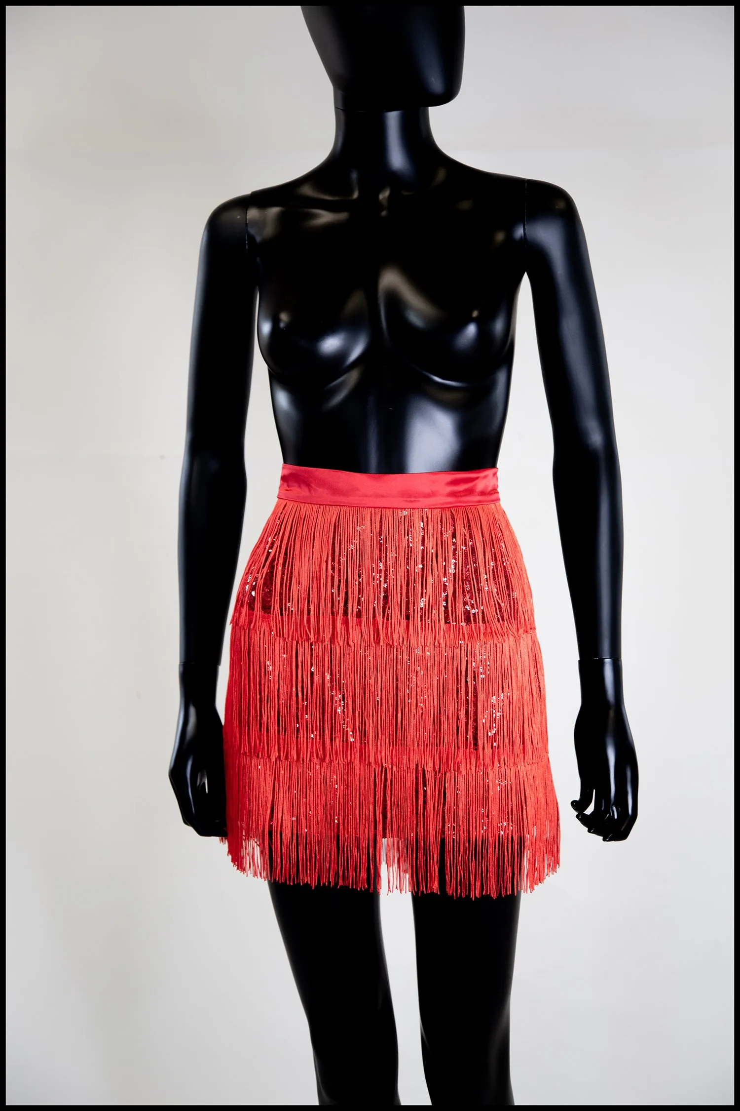 Red Fringed Sequin Mini Skirt