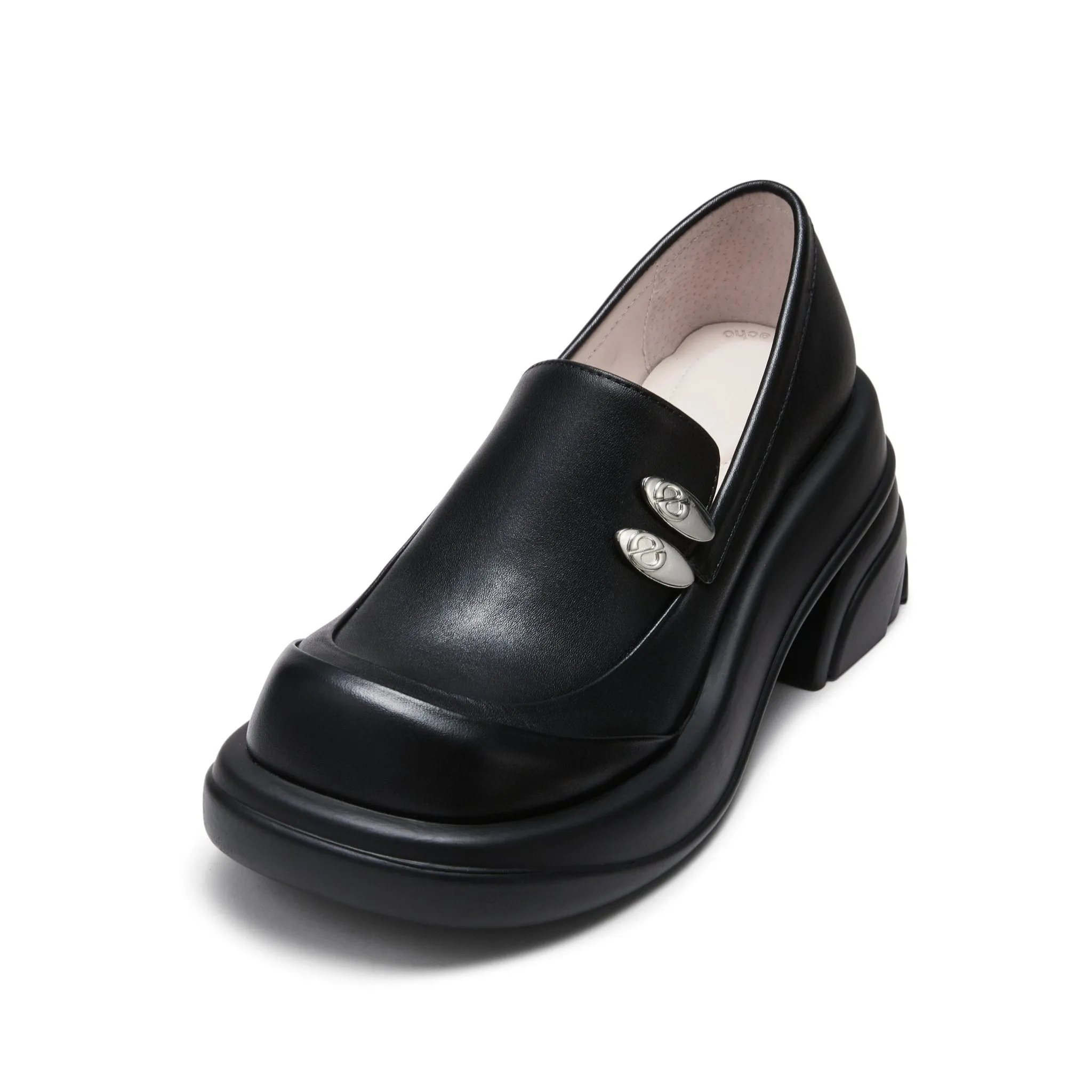 Round toe thick-heeled shoes in Black