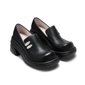 Round toe thick-heeled shoes in Black