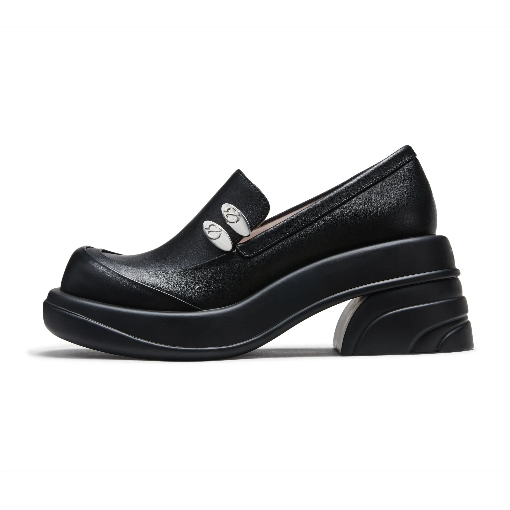 Round toe thick-heeled shoes in Black