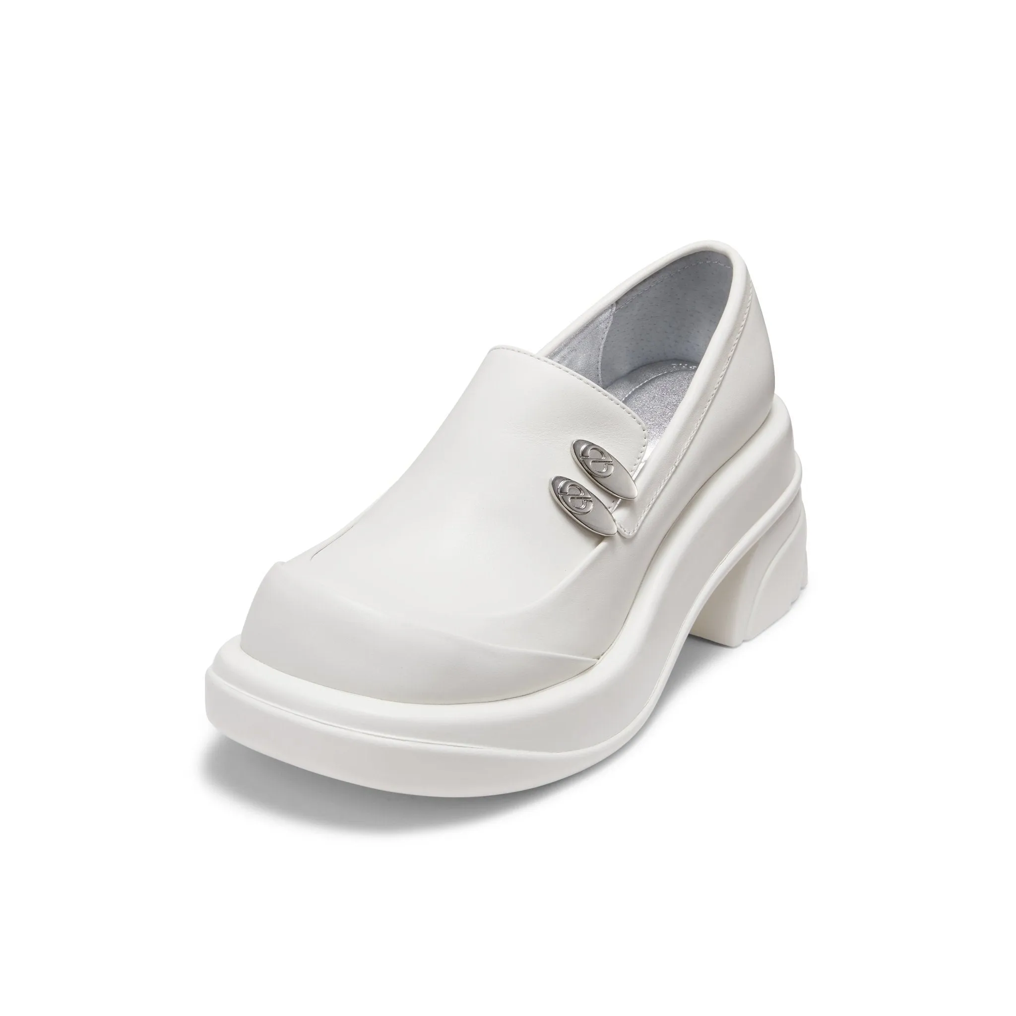 Round toe thick-heeled shoes in White