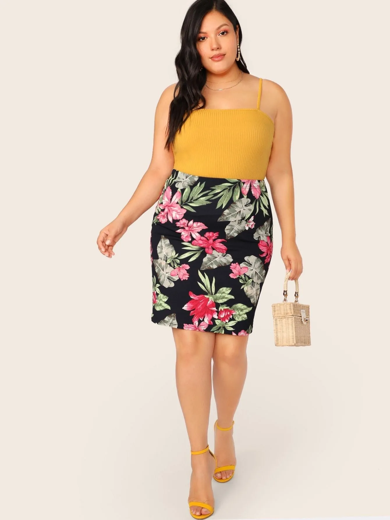 SHEIN Plus Floral Print Pencil Skirt