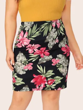 SHEIN Plus Floral Print Pencil Skirt