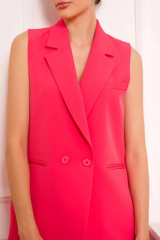 Signature Plain Sleeveless Long Suit Vest Fuchsia