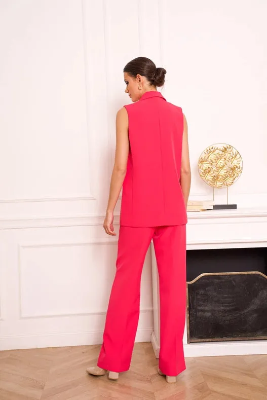 Signature Plain Sleeveless Long Suit Vest Fuchsia