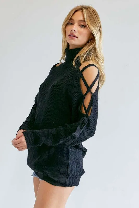 Solid Turtleneck Cutout Long Sleeve Sweater