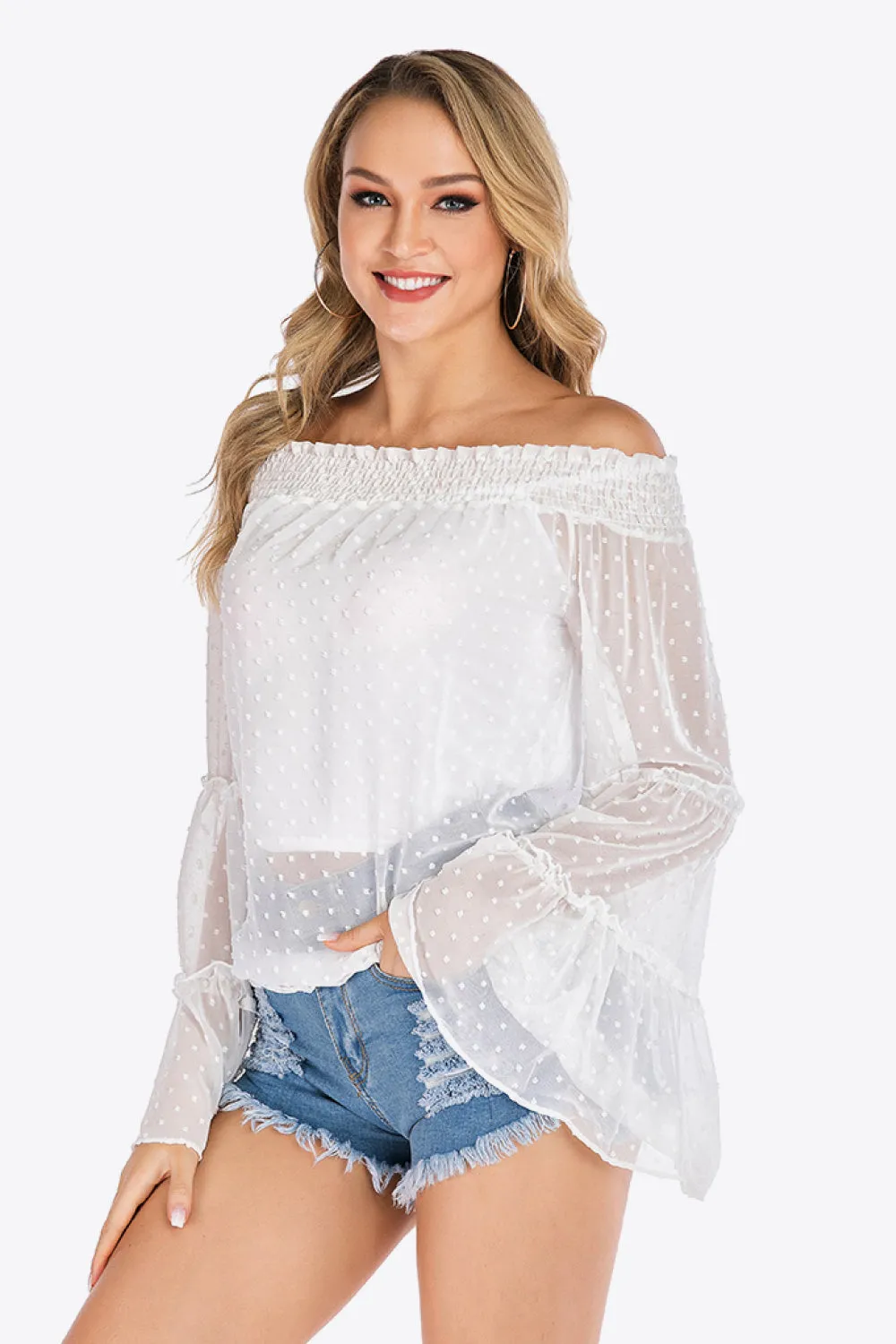 Swiss Dot Off-Shoulder Blouse