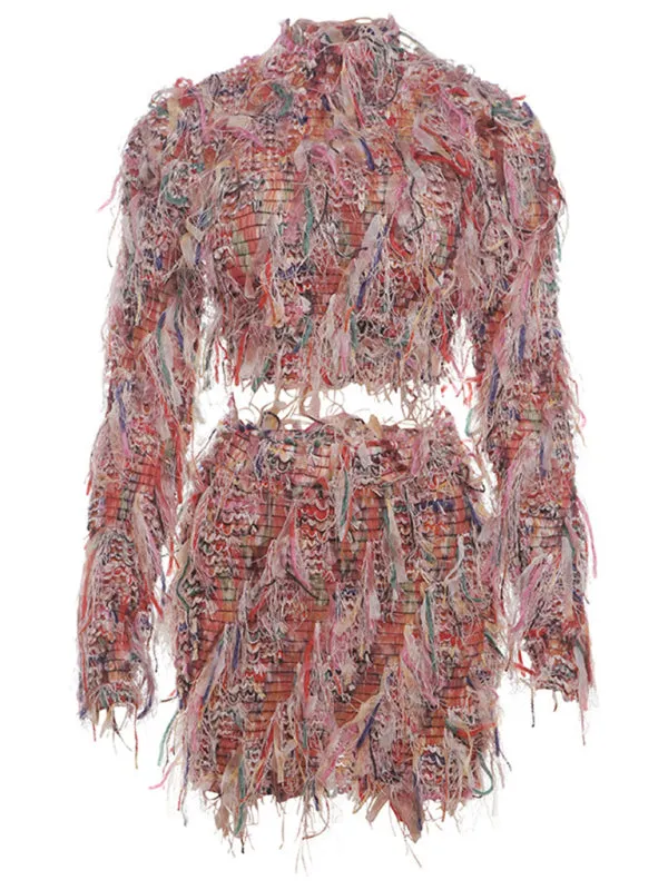 Vibrant Fringe Mini Skirt Set for Party Nights