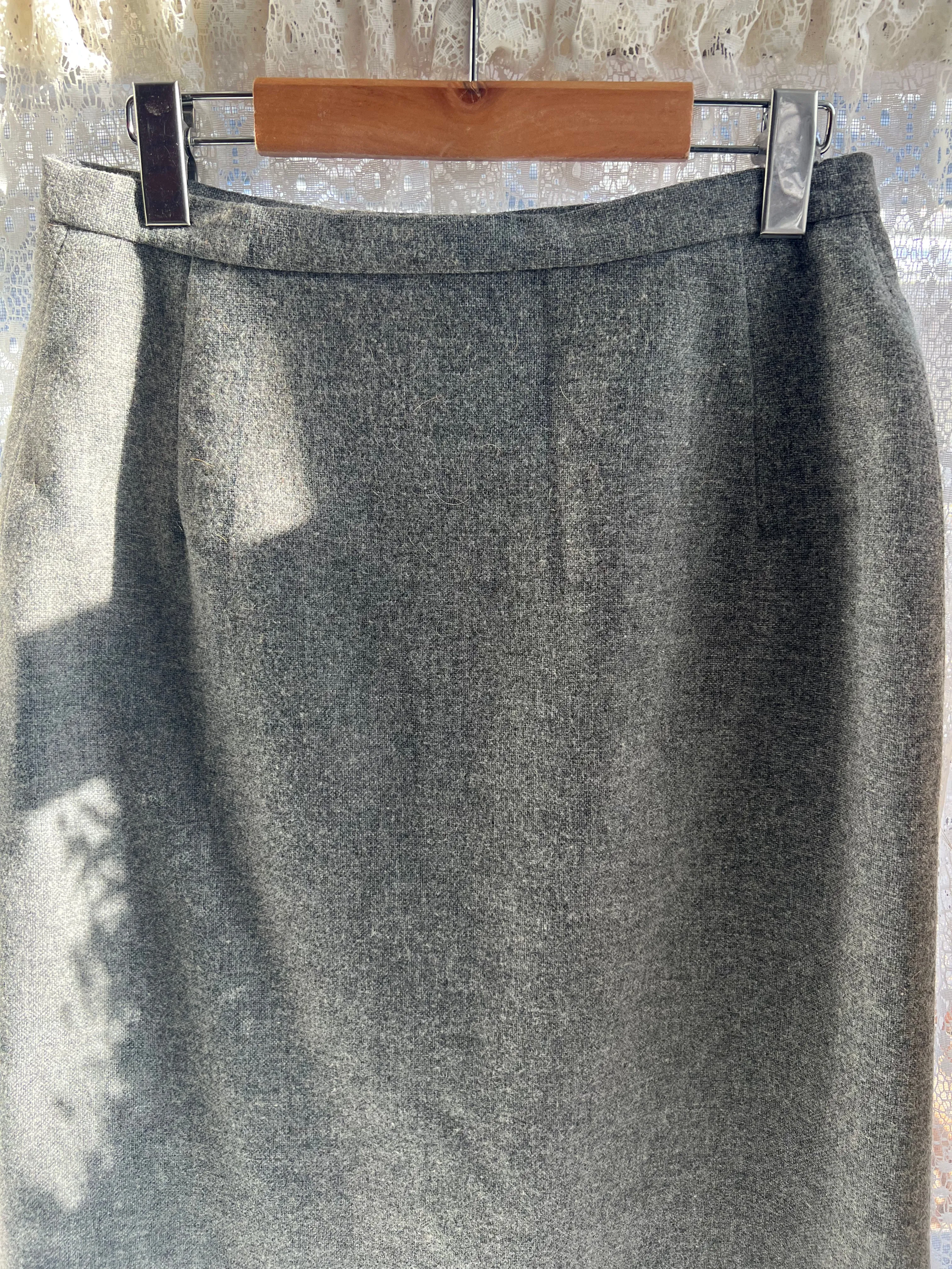 Vintage 60's Grey Wool Front Button Midi Pencil Skirt