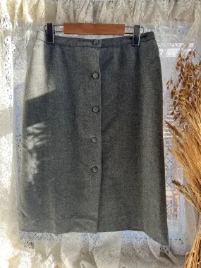 Vintage 60's Grey Wool Front Button Midi Pencil Skirt