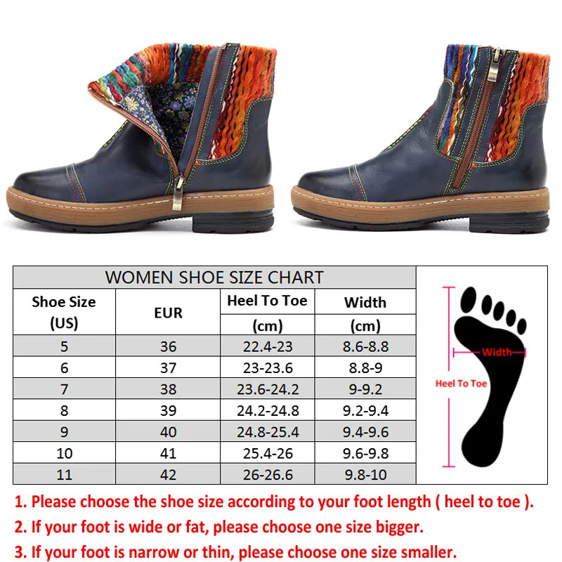 Women's Fashion Vintage Bohemian Winter Leather Blue Ankle Boots